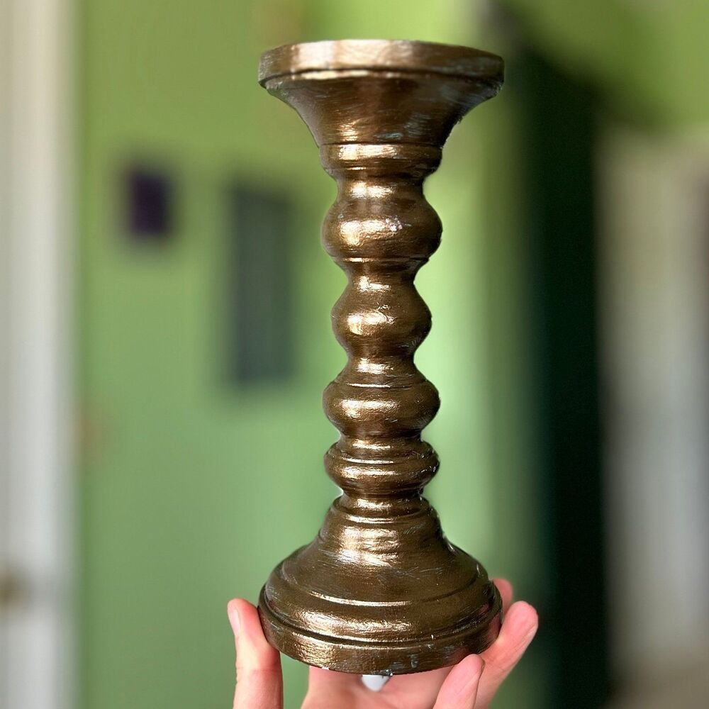 Rustic Uniquely Shaped Brassy Brown Colored Pillar Candle Holder